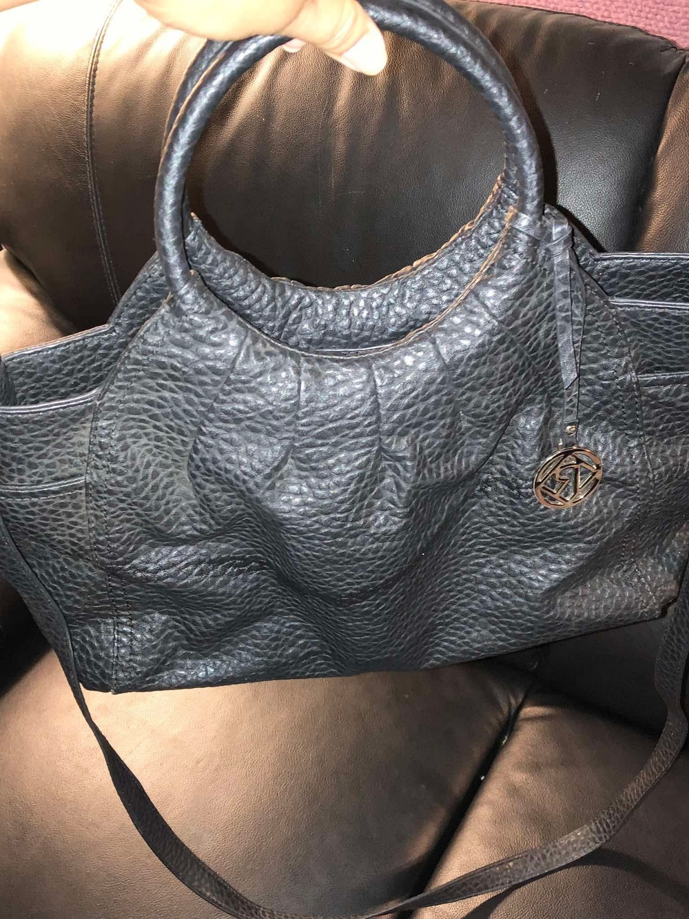 Relic Black Pebbled Leather Circle-Handle Shoulder Bag